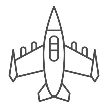 Savaş uçakları ince çizgi ikonu. Uçak vektör çizimi beyaza izole edildi. Jet Fighter tasarımı, web ve uygulama için tasarlanmış. Eps 10.