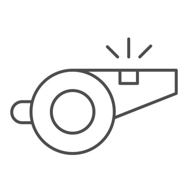 İnce çizgi simgesi ıslık çal. Hakem ıslık vektör illüstrasyonu beyazda izole edildi. Ağ ve uygulama için tasarlanmış araç tasarımı. Eps 10.