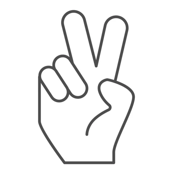 Hand gest fred tunn linje ikon. Hand med två fingrar upp vektor illustration isolerad på vitt. Fred tecken skissera stil design, utformad för webb och app. Eps 10. — Stock vektor