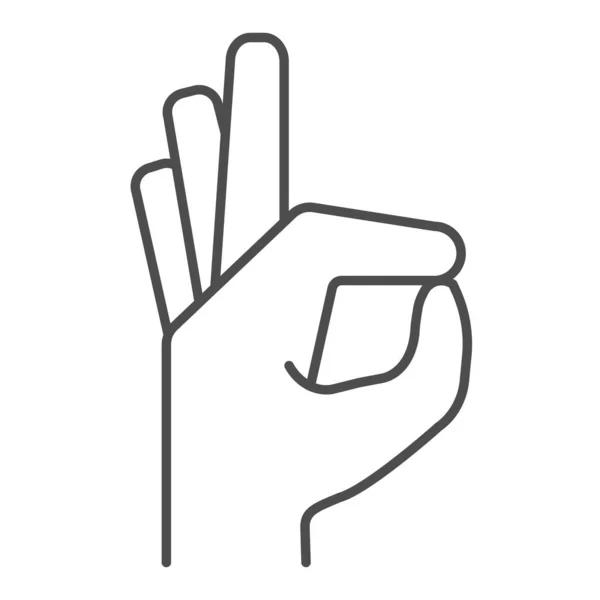 Geste ok mince icône de ligne. Ok illustration vectorielle geste main isolé sur blanc. Oui conception de style de contour de symbole, conçu pour le Web et l'application. Eps 10 . — Image vectorielle