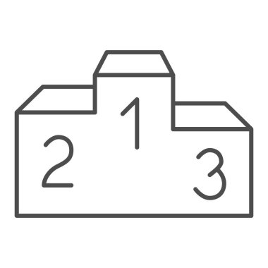 Podyum kazananlar ince çizgi ikonu. Yaya vektör illüstrasyonu beyaza izole edildi. Şampiyon podyum tasarımı web ve uygulama için tasarlandı. Eps 10.