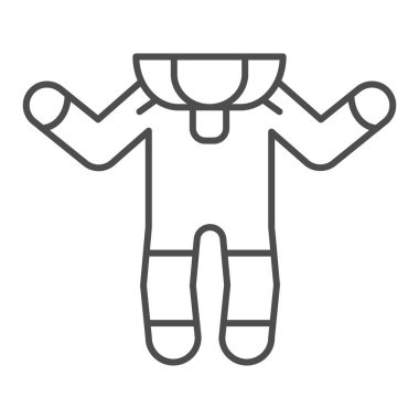 Bebek gümbürtüsü ince çizgi ikonu. Bebek giysisi tasviri beyaza izole edildi. Çocuk kıyafetleri tasarımı, web ve uygulama için tasarlanmış. Eps 10.