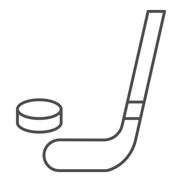Hockey stick en puck dunne lijn pictogram. Hockey stick en wasmachine vector illustratie geïsoleerd op wit. Sportuitrusting schets stijl ontwerp, ontworpen voor web en app. Eps 10. — Stockvector