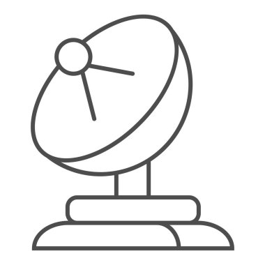 Uydu anteni ince çizgi simgesi. Beyaz üzerine izole edilmiş anten vektör çizimi. Televizyon tasarımı, web ve uygulama için tasarlanmış. Eps 10.