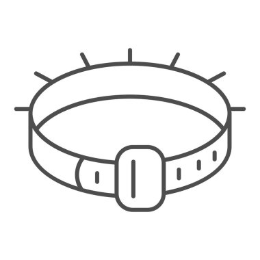 Köpek tasması ince çizgi ikonu. Evcil hayvan tasması çizimi beyaza izole edildi. Hayvan kemeri tasarımı, web ve uygulama için tasarlanmış. Eps 10.