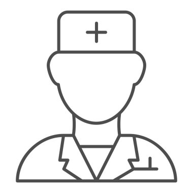 Doktor ince çizgi ikonu. Veteriner vektör çizimi beyaza izole edildi. Veteriner tasarımı, web ve uygulama için tasarlanmış. Eps 10.