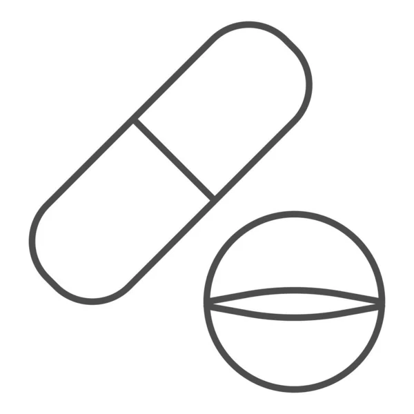 Tablet και κάψουλα λεπτή γραμμή εικονίδιο. Χάπια διανυσματική απεικόνιση απομονώνονται σε λευκό. Σχεδιασμός στυλ περίγραμμα ναρκωτικών, σχεδιασμένο για web και app. Eps 10. — Διανυσματικό Αρχείο