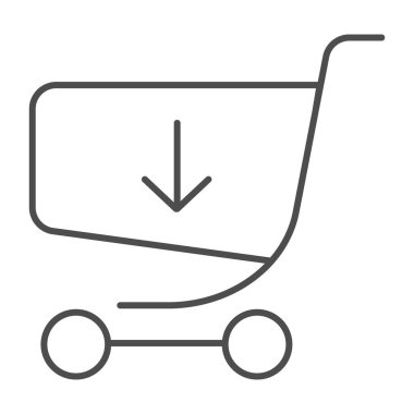 İnce çizgi ikonlu alışveriş arabası. Çevrimiçi alışveriş vektörü illüstrasyonu beyazda izole edildi. Trolley, web ve uygulama için tasarlanmış ok hatlı tasarım. Eps 10.