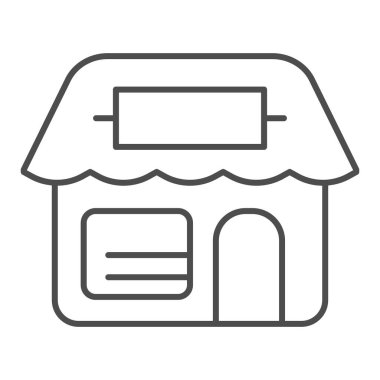 Tabela ince çizgi ikonlu bir dükkan. Pazar cephesi vektör çizimi beyaza izole edildi. Web ve uygulama için tasarlanmış tasarım tasarımı kaydet. Eps 10.