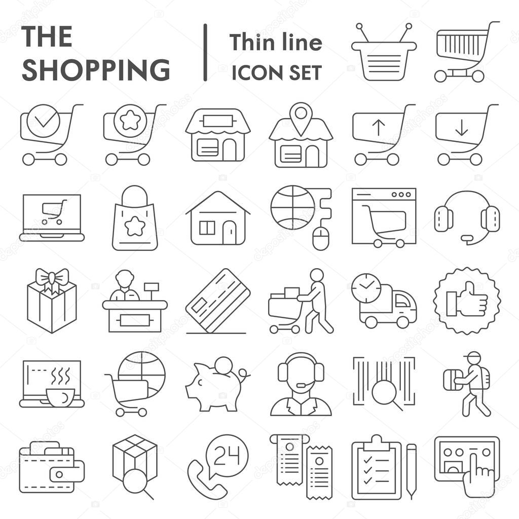 Shopping online thin line icon set, internet store symbols collection, vector sketches, logo illustrations, commercial signs linear pictograms package isolated on white background, eps 10.