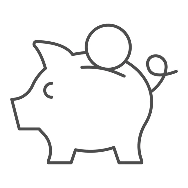 Piggy cienka ikona linii. Oszczędzam ilustrację wektora pieniędzy na białym. Piggy bank zarys stylu projektowania, przeznaczony do sieci web i aplikacji. Eps 10. — Wektor stockowy