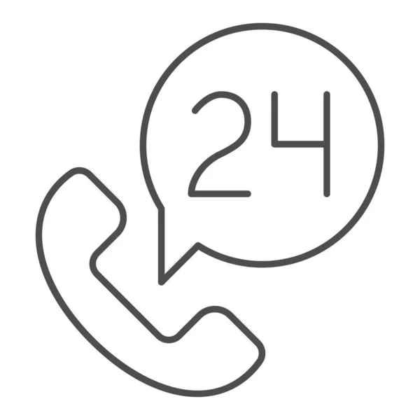 24 heures par jour service mince icône de ligne. Illustration vectorielle 24 heures sur 24 isolée sur blanc. Conception de style de contour de récepteur téléphonique, conçu pour le Web et l'application. Eps 10 . — Image vectorielle
