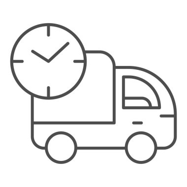 Hızlı teslimat ince çizgi simgesi. Araba teslimatı ekspres vektör çizimi beyaza izole edildi. Kamyon nakliyat tasarımı, web ve uygulama için tasarlanmış. Eps 10.
