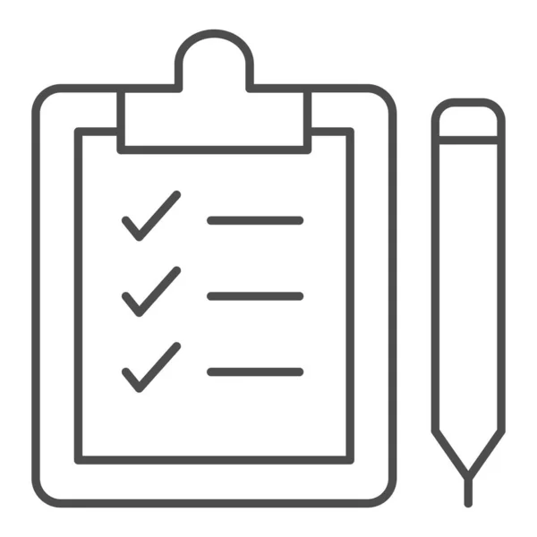 Lista y lápiz icono de línea fina. Portapapeles con ilustración vectorial de lápiz aislado en blanco. Diseño de estilo de esquema de documento, diseñado para web y aplicación. Eps 10 . — Vector de stock