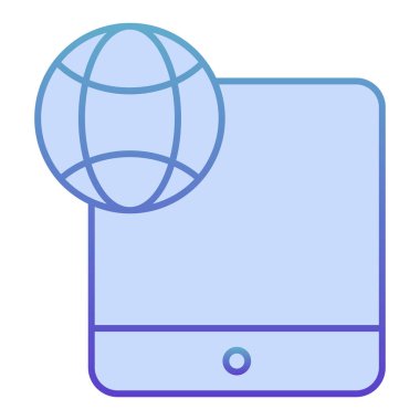 Dijital tablet ve küresel düz simge. Modaya uygun düz ekran tablet mavi simgelere dokunun. Ağ ve uygulama için tasarlanmış cihaz gradyan stil tasarımı ağı. Eps 10.