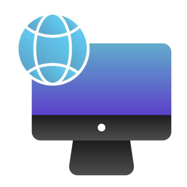 Masaüstü düz simgesinde internet. Gezegen renk simgelerine sahip bilgisayar modayı takip ediyor. Ağ ve uygulama için tasarlanmış cihaz gradyan stil tasarımı ağı. Eps 10.
