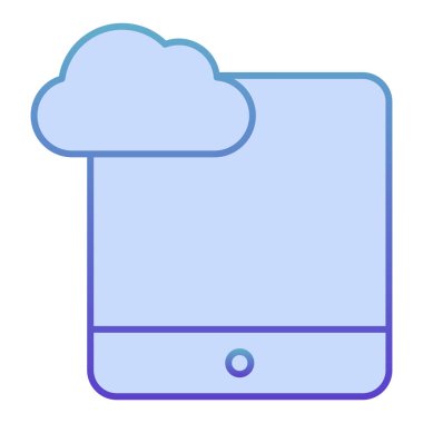 Tablet düz simge üzerindeki bulut hesaplaması. Modayı takip eden mavi ikonlu dijital tablet. Ağ ve uygulama için tasarlanmış cihaz gradyan stil tasarımı üzerindeki veri bulutu. Eps 10.