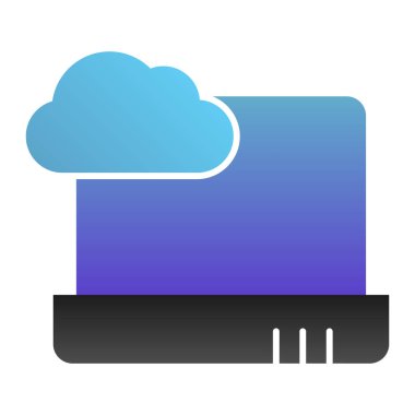 Dizüstü bilgisayarın düz simgesinde bulut hesaplaması. Düz moda bulut renk simgelerini içeren defter. Ağ ve uygulama için tasarlanmış cihaz gradyan stil tasarımı üzerindeki veri bulutu. Eps 10.