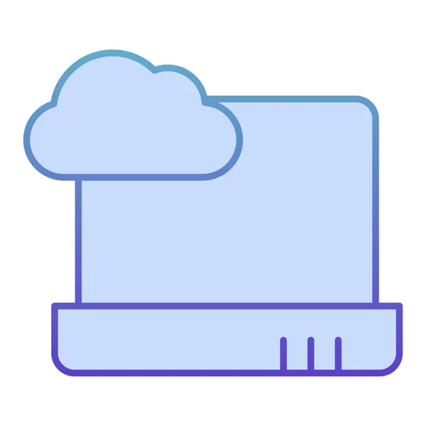 Chmura obliczeniowa na laptopie płaska ikona. Notatnik z ikonami chmury niebieskiej w modnym płaskim stylu. Chmura danych w konstrukcji gradientowej urządzenia, przeznaczona do tworzenia stron internetowych i aplikacji. Eps 10. — Wektor stockowy