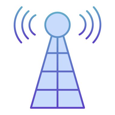Düz simgeli sinyal veren anten. Radyo kulesi mavi ikonlarının modaya uygun düz stili. Radar gradyan stil tasarımı, web ve uygulama için tasarlandı. Eps 10.