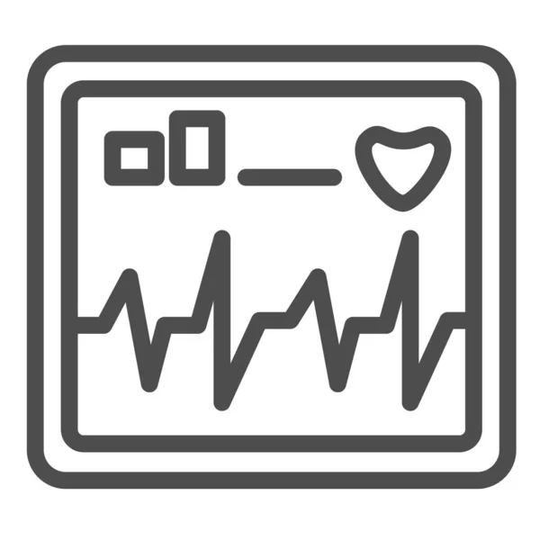 La pantalla del monitor muestra el icono de la línea de frecuencia cardíaca, el concepto de atención médica, el signo del dispositivo del cardiograma en el fondo blanco, el electrocardiograma con el estilo del contorno del icono del pulso cardíaco para la web. Gráficos vectoriales . — Vector de stock