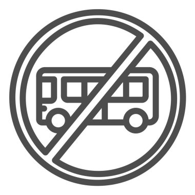 Yasak çizgi ikonu, covid-19 salgını konsepti için uyarı ve ikaz içeren otobüs, beyaz arka planda çapraz işareti olan otobüs, otobüs simgesi tarafından ana hatlarda taşınması yasak. Vektör grafikleri.