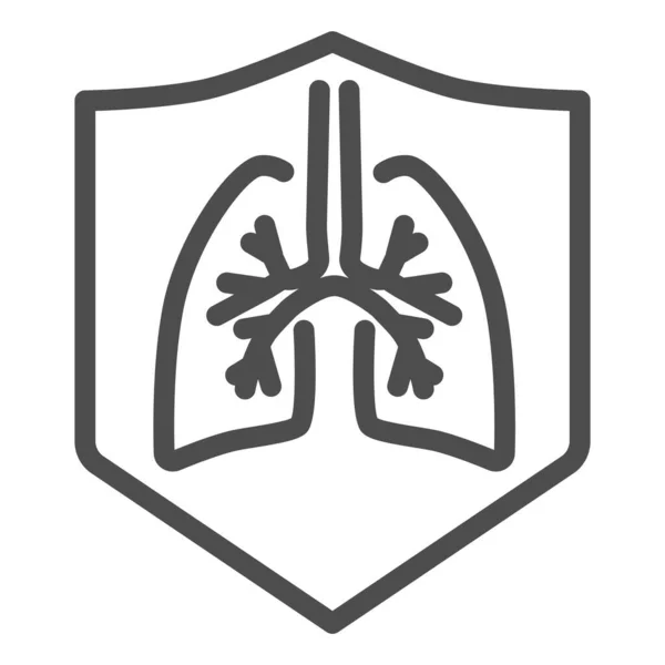 Healthy protected lung line icon, Proteger del concepto coronavirus, pulmón humano en escudo signo sobre fondo blanco, protección contra la enfermedad respiratoria icono en el estilo de contorno. Vector . — Archivo Imágenes Vectoriales