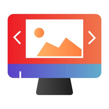 Resmi düz simgeli bilgisayar monitörü. Grafik tasarım renk simgeleri modaya uygun düz şekilde. Web tasarımı gradyan stil tasarımı, web ve uygulama için tasarlandı. Eps 10.