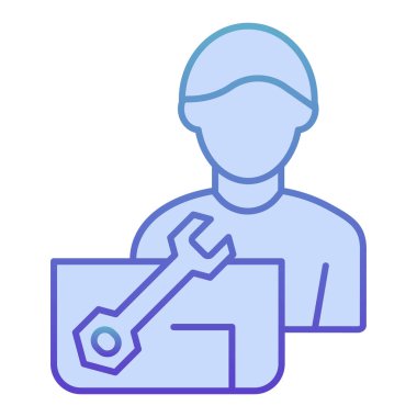 Tamir mühendisi ikonu. İşçi mavisi simgeler moda düz stil. İşçi ve anahtar gradyan stil tasarımı, web ve uygulama için tasarlandı. Eps 10.