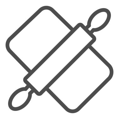 Yuvarlanan pin ve tahta çizgisi ikonu, aşçılık konsepti, beyaz arka planda Hamur Yapımı araçları tabelası, mobil ve web tasarımı için ana hatlar şeklinde kesme tahtası ve ekmek silindiri ikonu. Vektör grafikleri.