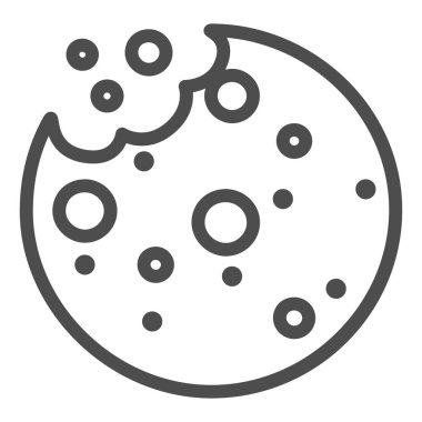 Kırıntı çizgisi ikonlu lezzetli kurabiyeler, fırın konsepti, beyaz arka planda Bisküvi tabelası, mobil konsept ve web tasarımı için ana hatlı çikolatalı kurabiye ikonu. Vektör grafikleri.