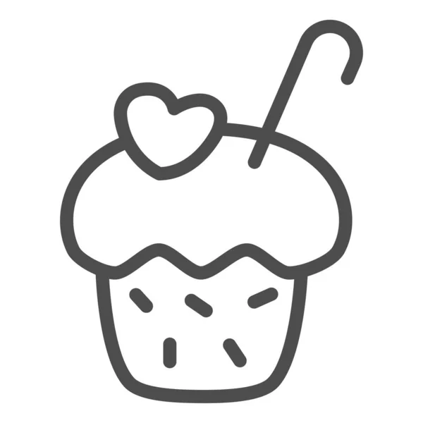 Icona della linea di muffin, concetto di panetteria, dolce segno torta su sfondo bianco, cupcake con crema e icona piccola decorazione del cuore in stile contorno per mobile e web design. Grafica vettoriale . — Vettoriale Stock