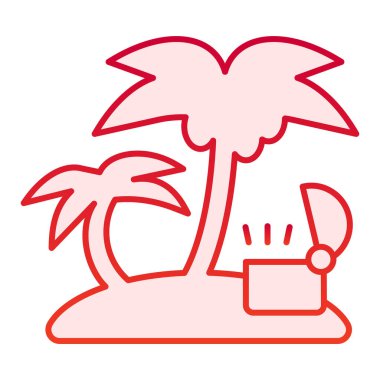 Ada ikonunda açık hazine sandığı. Palmiye kırmızısı simgeleriyle son moda düz stili tropik ada. Ağ ve uygulama için tasarlanmış eski göğüs gradyan stili tasarımı olan ada. Eps 10.