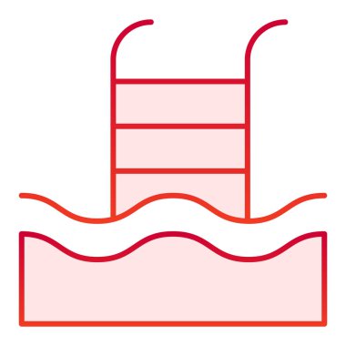 Yüzme havuzu düz ikonu. Su ve tırabzan kırmızı simgeler modada düz. Havuz merdiveni gradyan tasarımı, web ve uygulama için tasarlanmış. Eps 10.