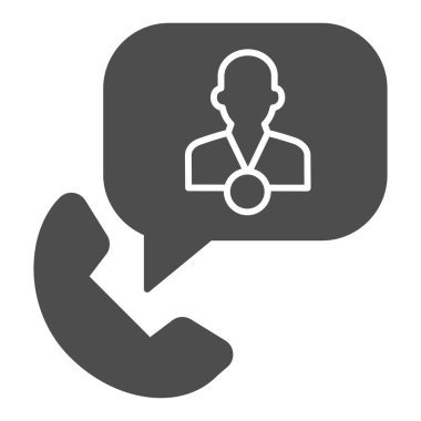 Konuşma balonu ve danışman simgesi olan telefon, iş danışmanlığı konsepti, beyaz arka planda müdürle telefon görüşmesi, telefon destek simgesi. Vektör grafikleri.