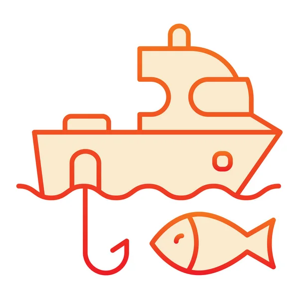Płaska ikona łodzi rybackiej. Żaglówka i ryby pomarańczowe ikony w modnym stylu płaskim. Rybołówstwo Yacht gradientowy styl projektowania, przeznaczony do sieci web i aplikacji. Eps 10. — Wektor stockowy