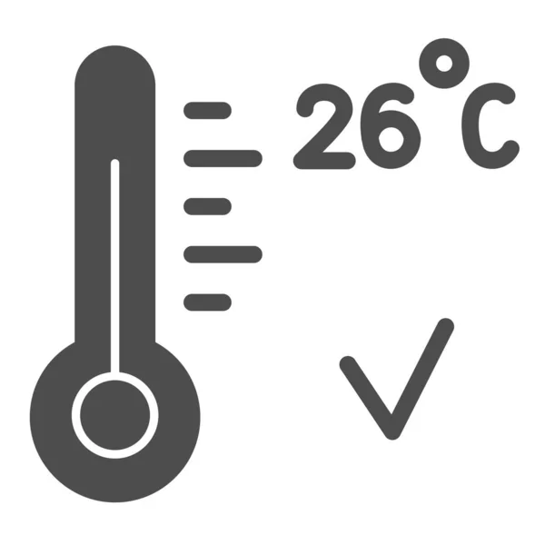 Keep healthy air temperature at home in coronavirus pandemic solid icon, covid-19 concept, thermometer with 26 degrees sign on white background, glass bulb with mercury icon in glyph style. — Stock Vector