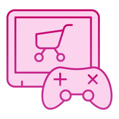 Video oyunu düz simge satın aldı. Oyun konsolu ve alışveriş arabasının pembe simgeleri son moda düz stil. Oyun denetleyici ve tramvay gradyan stil tasarımı, web ve uygulama için tasarlandı. Eps 10.