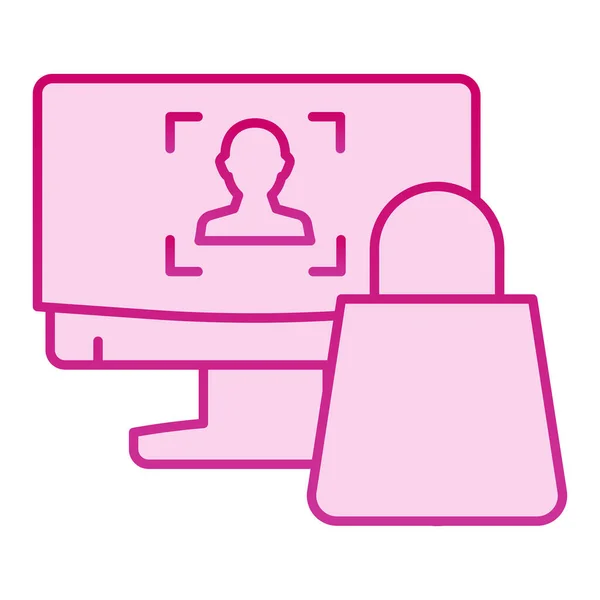 电脑购物平面图标。带有时髦平面风格的购物袋粉色图标的监视器。在线商店渐变风格设计,专为网页和应用程序设计.Eps 10. — 图库矢量图片