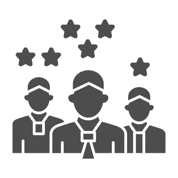 Команда с рейтинговыми звёздами солидная икона, бизнес-концепция, сотрудники с разным векторным опытом работы на белом фоне, командные навыки и иконка рейтинга в стиле глифа. Векторная графика . — стоковый вектор