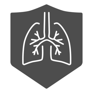 Sağlıklı korunan akciğerler katı ikon, koronavirüs kavramından korunma, beyaz arka planda insan akciğeri işareti, solunum hastalığı ikonuna karşı glifli koruma. Vektör.