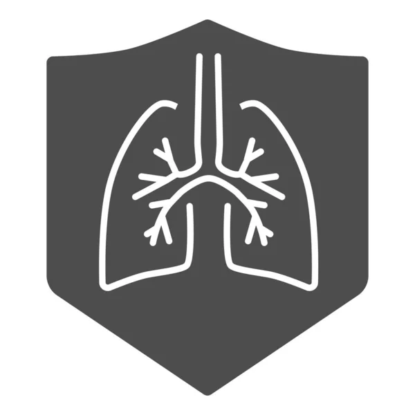 Healthy protected lung solid icon, Proteger del concepto coronavirus, pulmón humano en escudo signo sobre fondo blanco, protección contra la enfermedad respiratoria icono en estilo glifo. Vector . — Archivo Imágenes Vectoriales