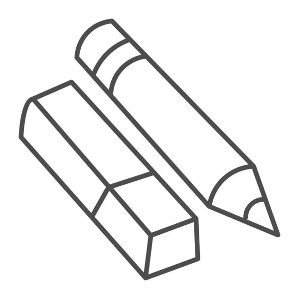 지우개와 연필얇은 선 아이콘, 문구 개념, 학교 그림 도구 기호 흰색 배경, 무선 개념 과 웹 디자인의 윤곽에 고무 기호가 있는 연필. 벡터 그래픽. — 스톡 벡터