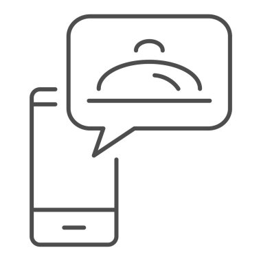 Yemek ve akıllı telefon ikonu sipariş et, Coronavirus salgını konseptinde çanak teslimatı, beyaz arka planda cep telefonu tabağı tabağı tabağı, internette yemek al ve ev ikonu tarzında kal.