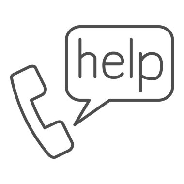 Konuşma baloncuğu ince çizgi ikonu, yardım hattı destek konsepti, beyaz arka planda acil yardım çağrısı, cep telefonu stilinde covid19 simgesinde tıbbi destek. Vektör grafikleri.