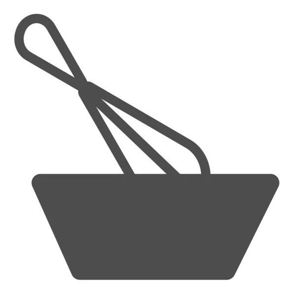 Wisk and bowl solid icon, Conceptul de gătit, Dough making sign on white background, Amestecarea cu pictograma whisk în stil glif pentru conceptul mobil și designul web. Grafica vectoriala . — Vector de stoc