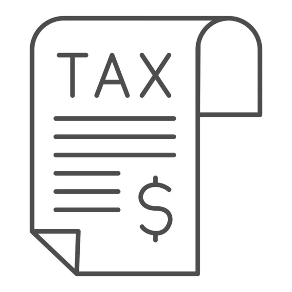 Icono de línea delgada de pago de impuestos, concepto de impuestos, pago de facturas, cuentas, facturas firman sobre fondo blanco, carta de impuestos con signo de dólar en el estilo de esquema para móviles y web. Gráficos vectoriales . — Vector de stock