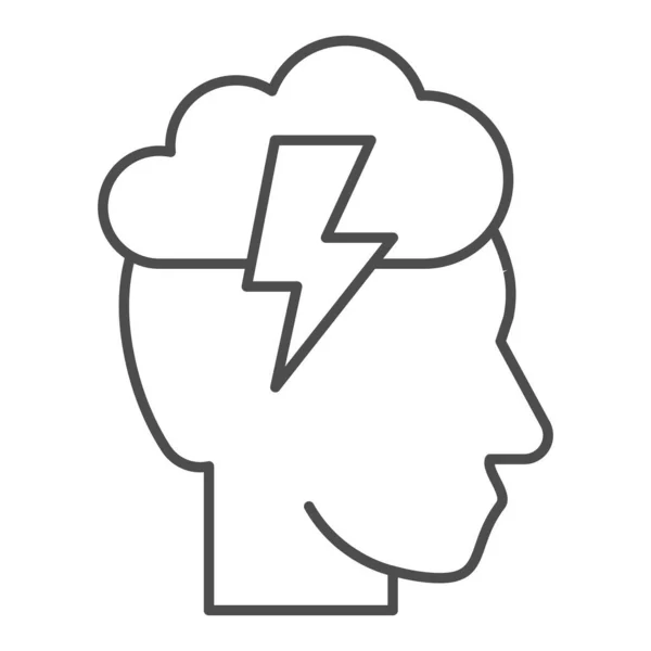 Κεφάλι με αστραπή και σύννεφο λεπτή γραμμή εικονίδιο, ιδέα brainstorming, δημιουργική ιδέα σημάδι σε λευκό φόντο, ο ανθρώπινος εγκέφαλος με εικονίδιο flash στο περίγραμμα στυλ για το κινητό. Διανυσματικά γραφικά. — Διανυσματικό Αρχείο