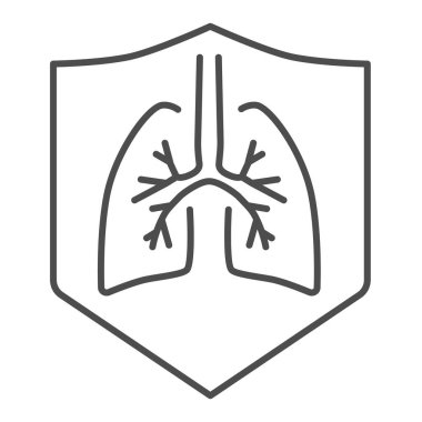 Sağlıklı korunan akciğerler, ince çizgi ikonu, koronavirüs kavramından korunma, beyaz arka planda insan akciğeri, solunum hastalığı ikonuna karşı korunma. Vektör.