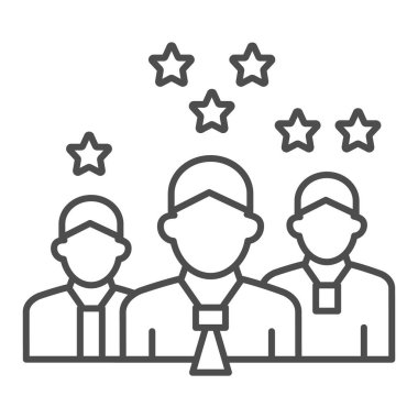 Derecelendirme yıldızları, ince çizgi ikonu, iş konsepti, beyaz arka planda farklı iş deneyimi vektör işareti olan personel, takım becerileri ve ana hatlar tarzında derecelendirme ikonu. Vektör grafikleri.